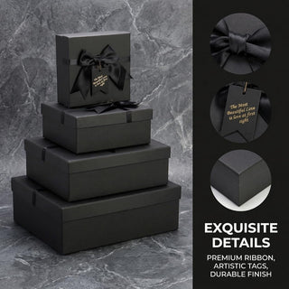ZENFUN 5 Pack Black Nested Gift Boxes with Lid for Valentine's Presents, 5 Sizes Luxury Packaging Box with Ribbon Bows and Label Gift Wrap for Thanksgiving Birthday, Weddings, Mother's Day 13.7'' to 5.1''