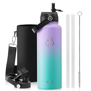 BUZIO 40oz Insulated Water Bottle, Triple Wall Vacuum Stainless Steel Water Flask with 2 lids, Lead-Free BPA-Free Straw Lid Sports Canteen Jug, Cold 48H & Hot 24H- Black