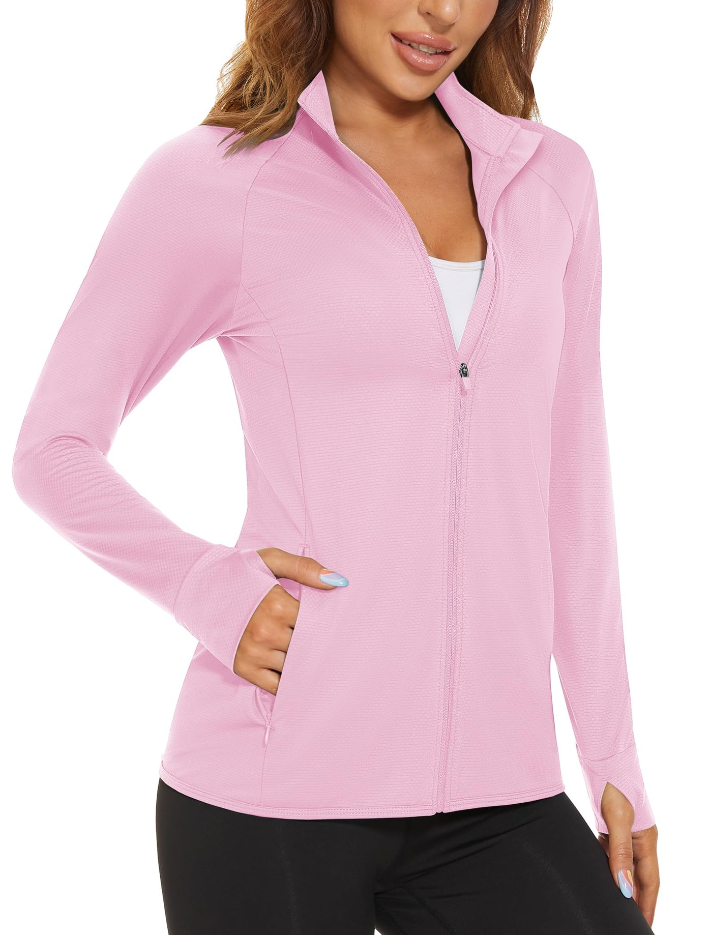 MAGCOMSEN Women's UPF 50+ Lightweight Athletic Jacket Sun Protection Full Zip Long Sleeve Shirts Hiking Outdoor Pockets