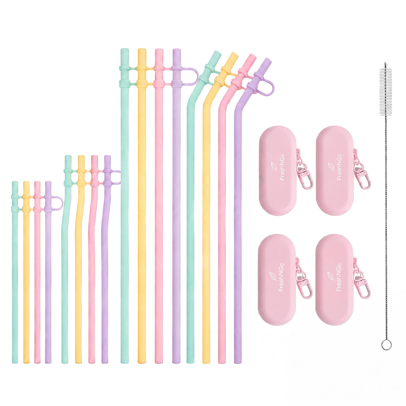 11.6‘’ Long Silicone Straws, 10PCS Reusable Travel Set with Caps and Case, 4 Bent Straws for Tumblers, Water Bottles, Travel Mugs, Hot and Iced Drinks