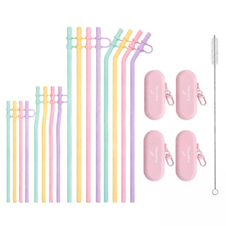 11.6‘’ Long Silicone Straws, 10PCS Reusable Travel Set with Caps and Case, 4 Bent Straws for Tumblers, Water Bottles, Travel Mugs, Hot and Iced Drinks