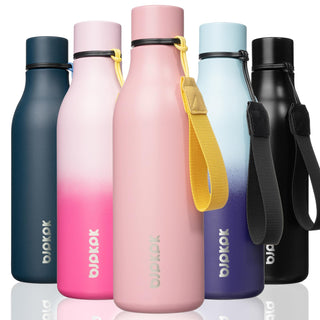 BJPKPK Insulated Water Bottles, 18 oz Stainless Steel Metal Water Bottle with Strap, BPA Free Leak Proof Jugs, Mugs, Flasks, Reusable Thermal Flasks for Sports & Travel, Orange