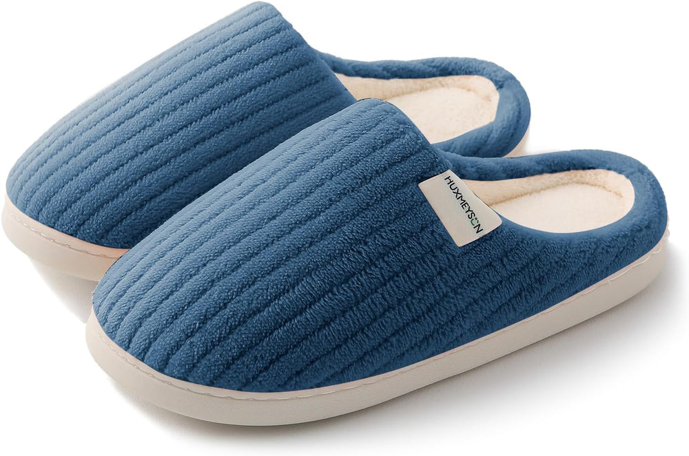 HUXMEYSON Slippers for Women, Warm Memory Foam Comfy House Slippers with Anti-Skid Rubber Sole for Indoor and Outdoor