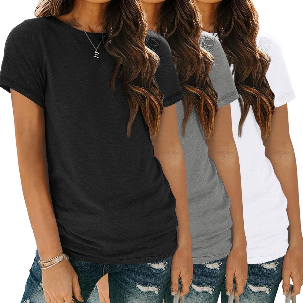 SUNBS Womens 3 Pack T-Shirts Short Sleeve Summer Tops Fashion Basic Tees Comfy Casual Vacation Outfits Workout Clothes 2026