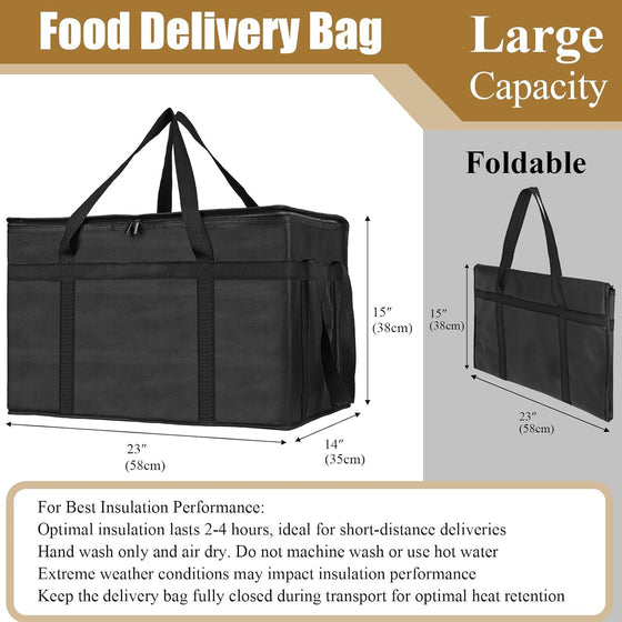 PEASUG Insulated Bags for Food Delivery, XXXL Pizza Delivery Bags, Large Capacity Cooler Bag Keep Food Warm for Grocery Shopping and Catering, Foldable, Heavy-Duty (Black) - hover image