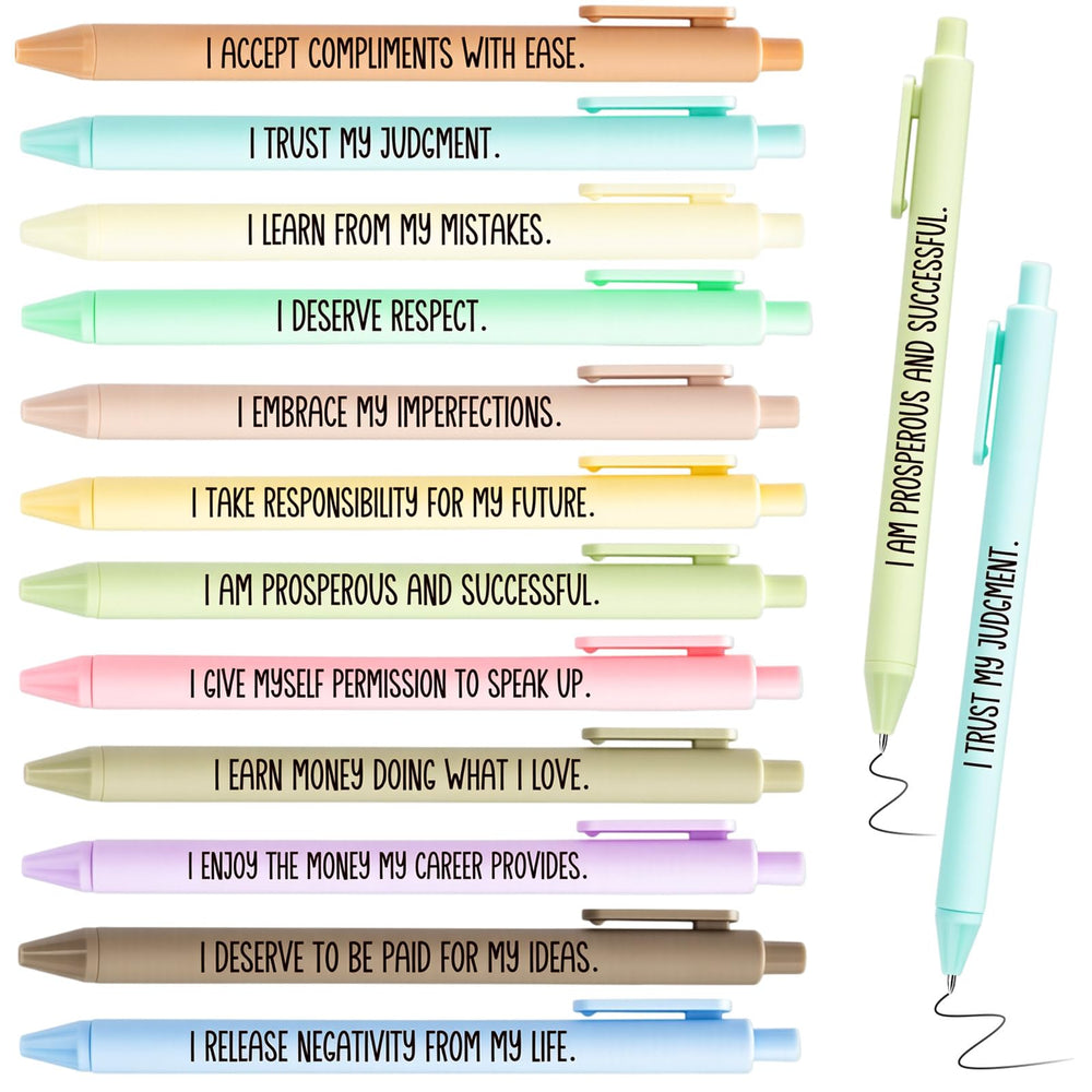 Funrous 48 Pcs Positive Affirmation Pens Bulk Retractable Motivational Ballpoint Pens Inspirational Gift for Staff Teacher Coworker Student Employee Appreciation School Office Home(Color 1)