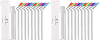 MUTNITT Set of 20 10.5" Reusable Bent Stainless Steel Straws with 20 Silicone Tips 5 Cleaning Brush 1 Travel Case Eco Friendly Extra Long Metal Straw Drinking for 20 24 30 oz Tumbler