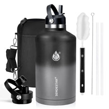 SENDESTAR Water Bottle 32oz Double Wall Vacuum Insulated Leak Proof Stainless Steel Sports Water Bottle—Wide Mouth with New Flex Straw Lid & Spout Lid (Deep Blue&Black)