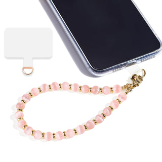 Marble Beaded Phone Wrist Strap,Detachable Phone Bracelet Strap with Tether Tab,Hands-Free Wristlet Strap (Rose Quartz)