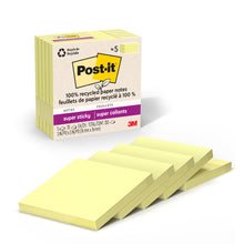 Post-it 100% Recycled Paper Super Sticky Notes, Canary Yellow, 3 in. x 3 in., 5 Sticky Note Pads, 70 Sheets per Pad, Back to School Supplies and Office Products