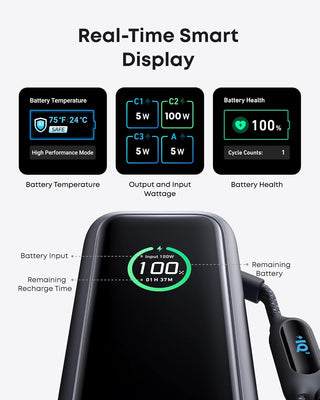 Anker Laptop Power Bank,25,000mAh Portable Charger with 165W Total Output,3 USB-C Ports (100W Max Each),Built-in Retractable Cables,Flight-Ready,for iPhone 17/16 Series,MacBook,Samsung,and More