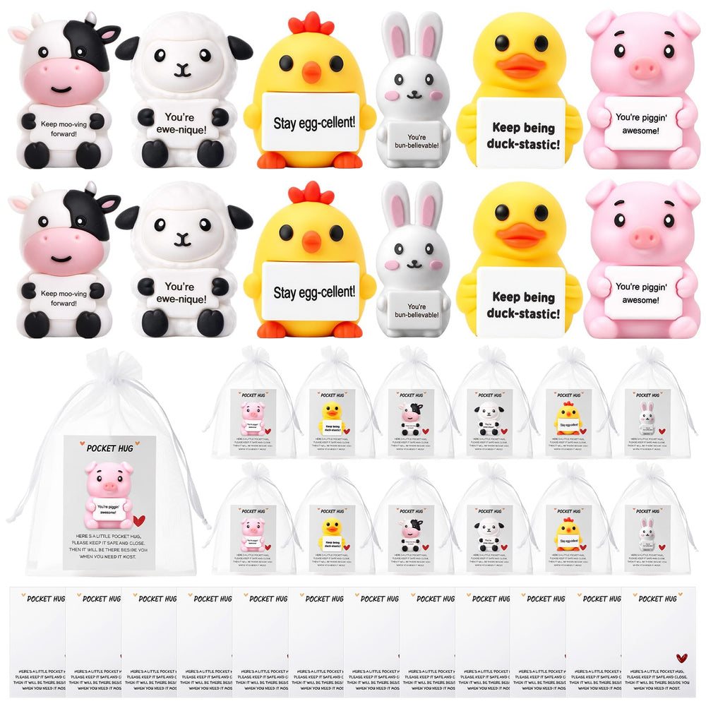 Gejoy 12 Pcs Pocket Hug Gift Set Tiny Rubber Figurines with Inspirational Message Organza Bags Glue Points Motivational Positive Gifts for Graduation Family Friends Colleagues Teachers(Stylish)