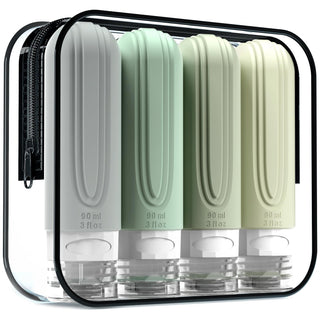 Mrsdry Travel Bottles for Toiletries, Tsa Approved 3oz Travel Size Containers BPA Free Leak Proof Refillable Liquid Silicone Squeezable Travel Accessories for Shampoo Conditioner Lotion (4 Pack)