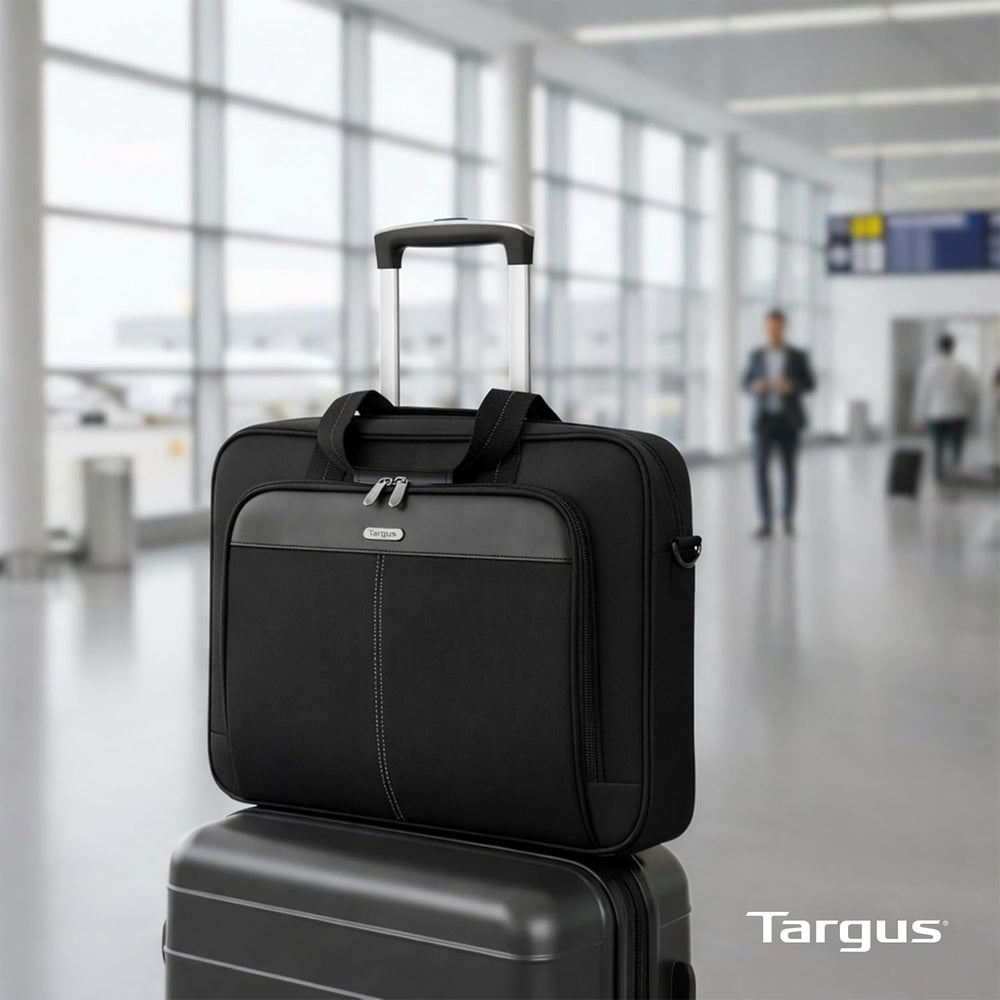 Targus 15-16 Inch Slim Lightweight Laptop Briefcase, Black - Messenger and Shoulder Bag with Padded Compartment and Trolley Strap for 16" Laptops (TCT027US)
