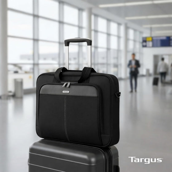 Targus 15-16 Inch Slim Lightweight Laptop Briefcase, Black - Messenger and Shoulder Bag with Padded Compartment and Trolley Strap for 16" Laptops (TCT027US) - hover image