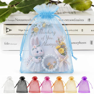 ANZNKU 50 Pack Organza Bags 5 x 7 in White Small Mesh Gift Bags Bulk Drawstring for Wedding Party Favors, Little Goodie Bag for Candy Jewelry Soap Makeup, Treat Sachet Pouch for Baby Shower Graduation
