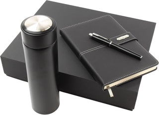 Shadow Breeze A5 Leather Notebook, Insulated Thermos and Executive Pen Gift Set in Premium Gift Box, 172 Pages 100GSM Ruled Pages, 12 oz, Great Gift for Business, School, Home (Black)
