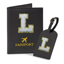 COSHAYSOO Purple Passport Cover Holder and Initial Luggage Tag Set TSA Approved with Personalized Monogram Chenille Letter Patch for Women Teen Girls, Cute Travel Bag Suitcase Identifier (A)