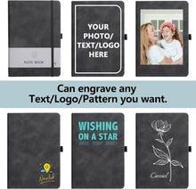 Personalized Notebook Custom Journal Notebook PU Leather A5 Can Customized with Logo/Text/Image- 192 Lined Pages 8.3 x 5.9 Inch, Pen Loop, Elastic Band, Black Hardcover