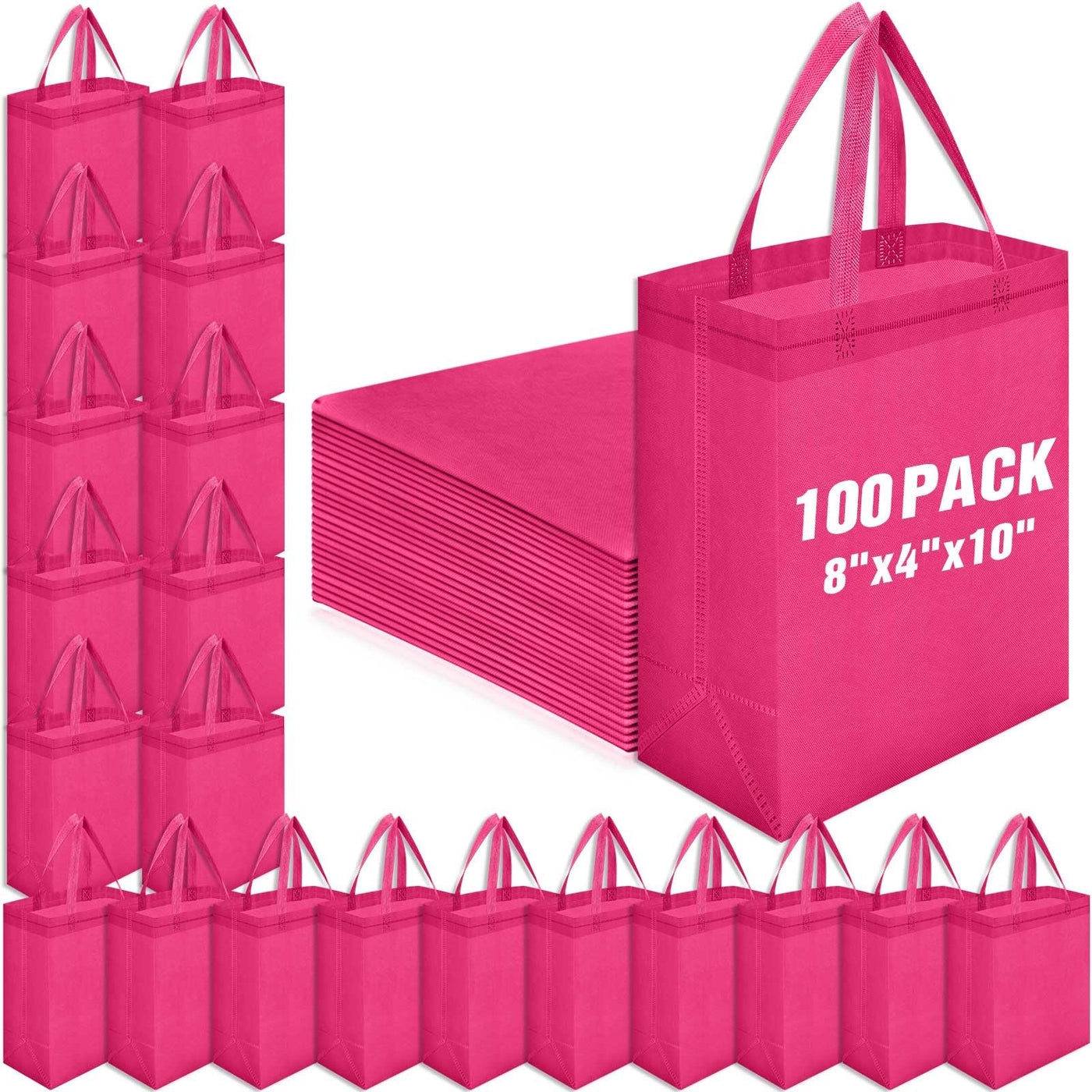 Windyun 50 Pcs Reusable Tote Bag Bulk 8 x 4 x 10 Inch Non Woven Shopping Bag with Handle Reusable Portable Grocery Gift Tote (Black)