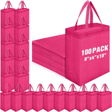Windyun 50 Pcs Reusable Tote Bag Bulk 8 x 4 x 10 Inch Non Woven Shopping Bag with Handle Reusable Portable Grocery Gift Tote (Black)