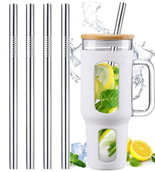 Vinaco Stainless Steel Smoothie Straws, 0.4'' Extra Wide Reusable Metal Drinking Straws for Milkshake, Smoothie, Beverage, Set of 4 with 1 Cleaning Brush