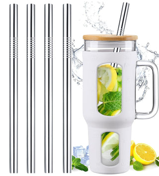 Vinaco Stainless Steel Smoothie Straws, 0.4'' Extra Wide Reusable Metal Drinking Straws for Milkshake, Smoothie, Beverage, Set of 4 with 1 Cleaning Brush