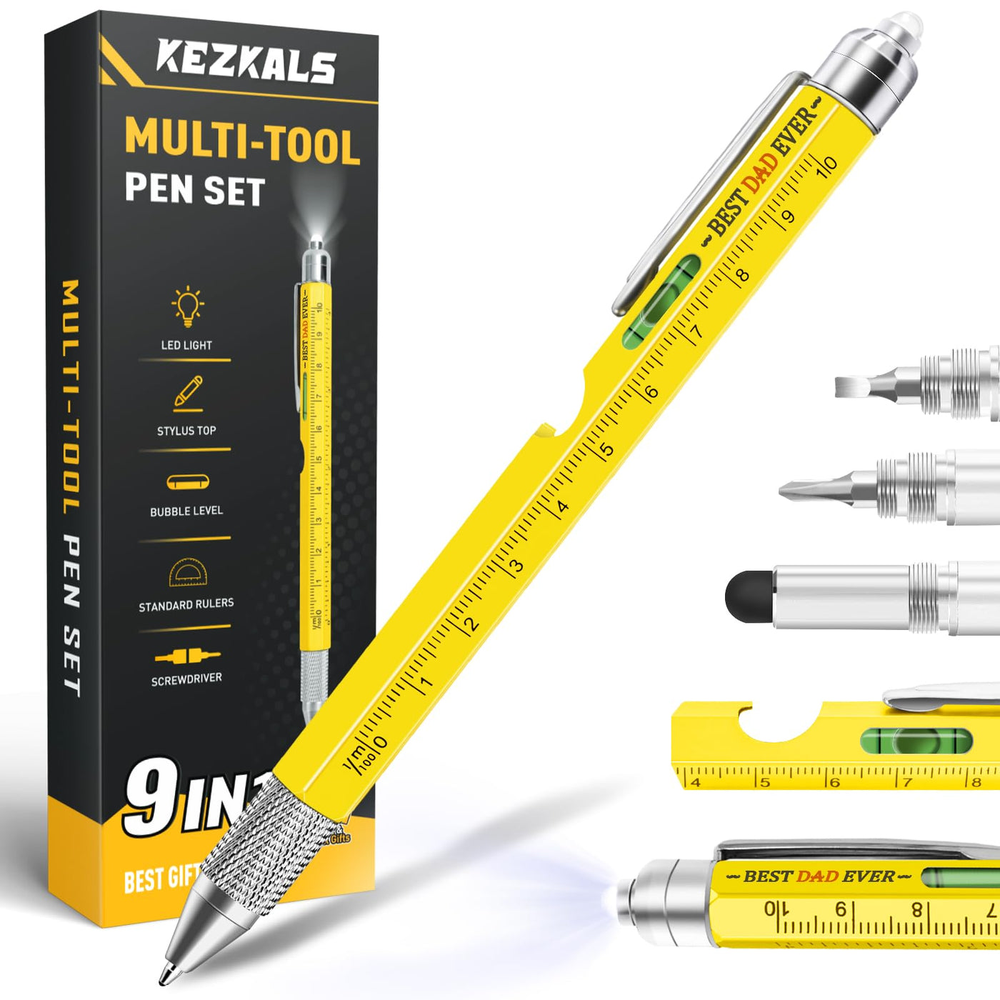 KEZKALS Fathers Day Mens Gifts for Husband Dad, 9 in 1 Multitool Pen Gifts for Men, Fathers Day Gift from Daughter Wife Son, Anniversary Birthday Gifts for Men, Dad Gifts for Grandpa Him, Gadgets Tool