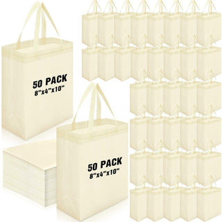 Windyun 50 Pcs Reusable Tote Bag Bulk 8 x 4 x 10 Inch Non Woven Shopping Bag with Handle Reusable Portable Grocery Gift Tote (Black)