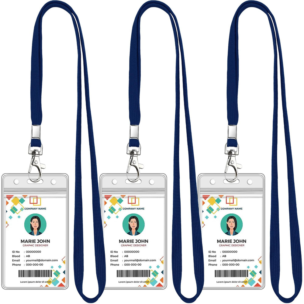 Koorito 3 Pack Clear ID Badge Holder with Lanyard Black Lanyards with Vertical Waterproof ID Badge Holder for Office, School, Travel