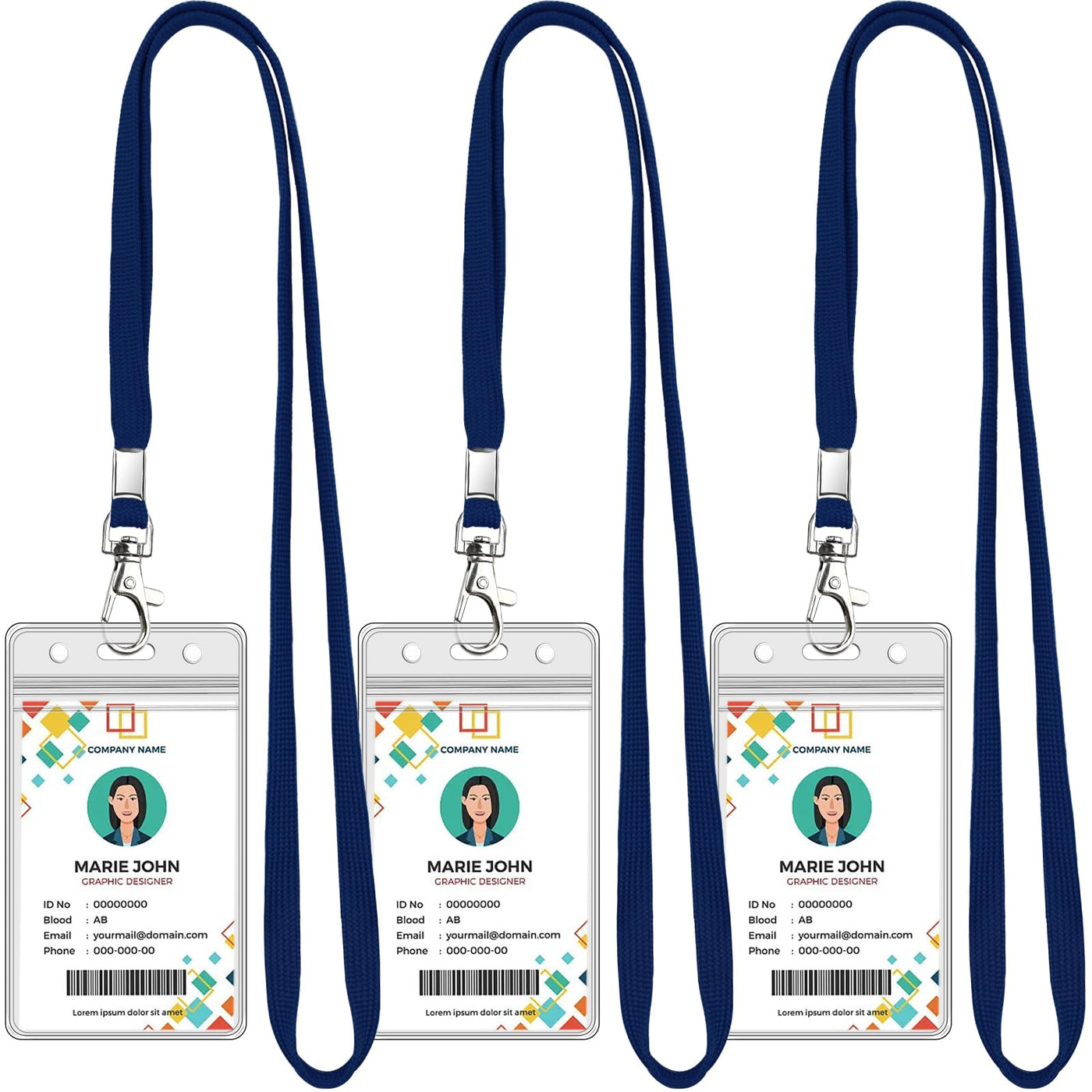 Koorito 3 Pack Clear ID Badge Holder with Lanyard Black Lanyards with Vertical Waterproof ID Badge Holder for Office, School, Travel