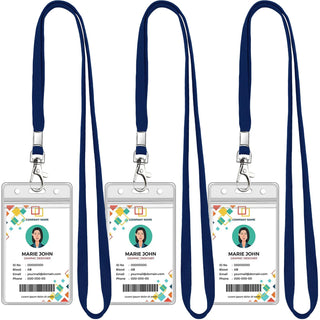 Koorito 3 Pack Clear ID Badge Holder with Lanyard Black Lanyards with Vertical Waterproof ID Badge Holder for Office, School, Travel