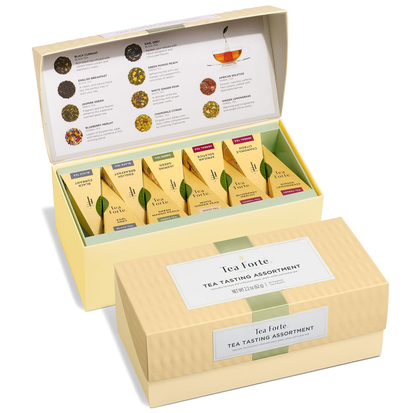 Tea Forte Premium Presentation Box Gift Set Sampler, 20 Count, Assorted Blends Individually Wrapped Handcrafted Pyramid Infuser Bags, Herbal Retreat Tea