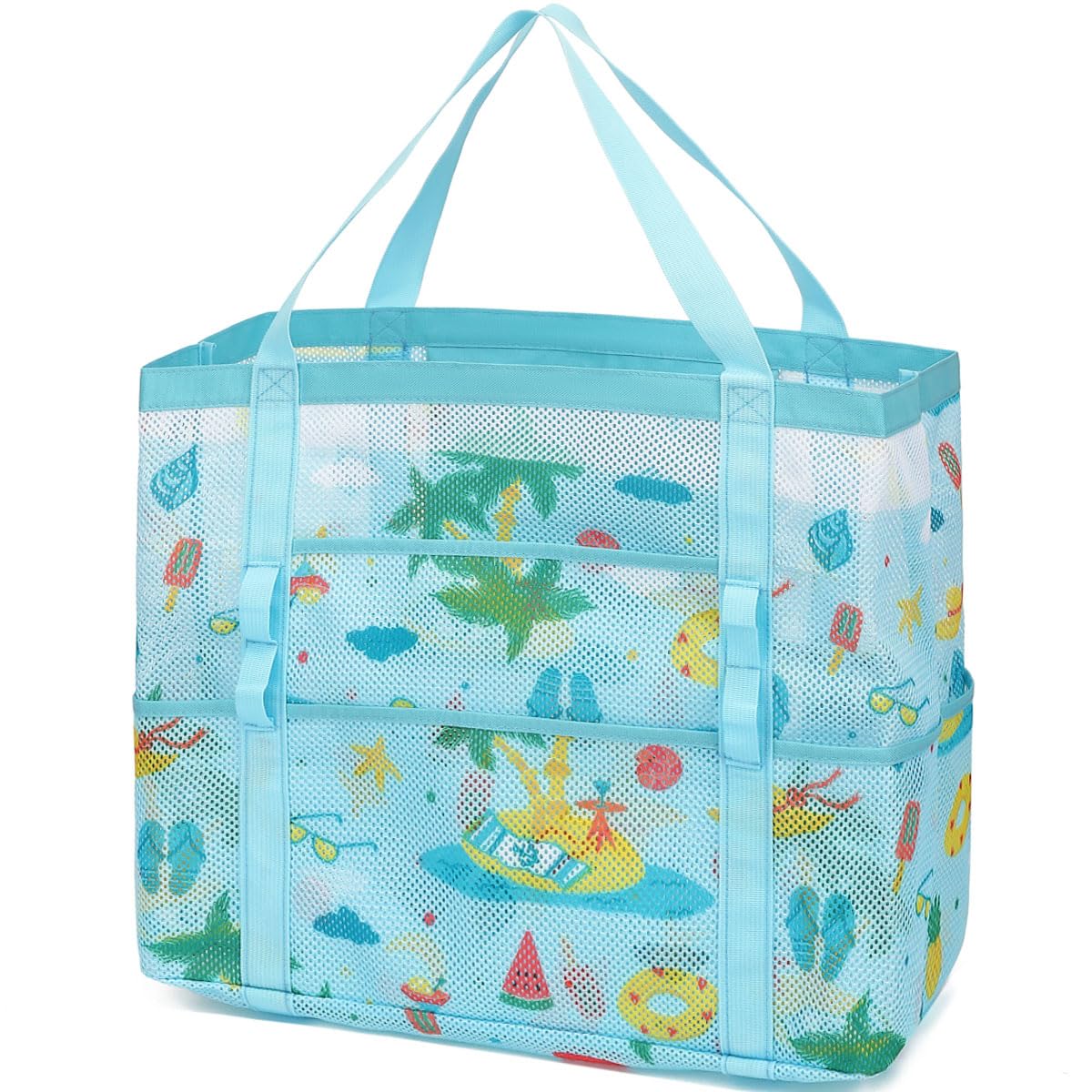 Fammart Mesh Beach Bag for Women, Large Beach Toy Pool Bag with Zipper Pocket, SandProof Cruise Essentials 2026 Family Travel