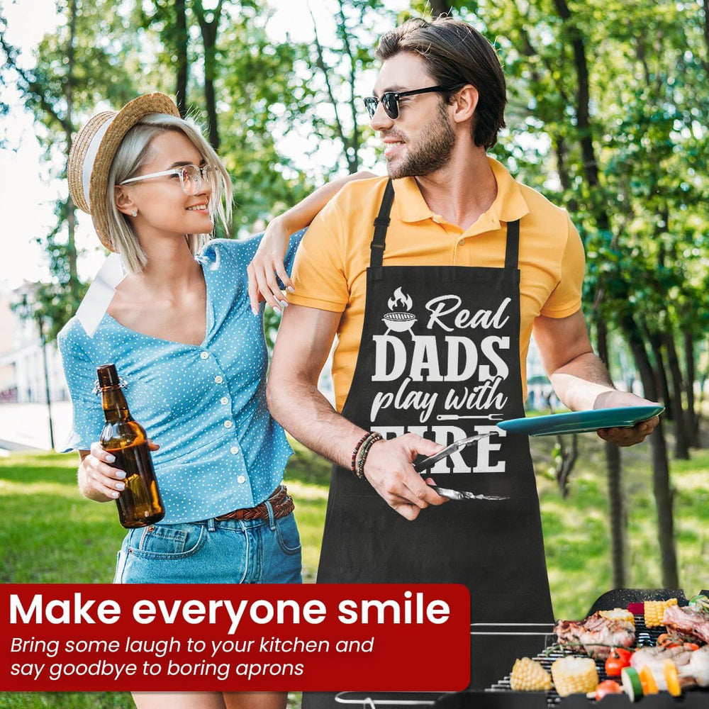 SANDJEST Funny Mens Aprons with Pockets for BBQ Grilling Cooking Grandpa Husband Apron for Birthday Christmas Father's Day
