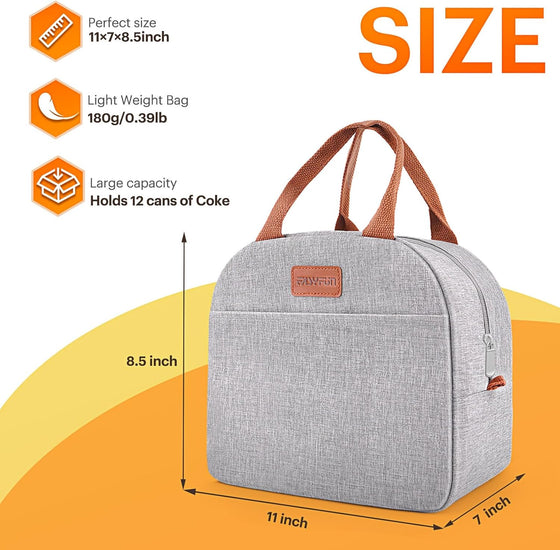 Lunch Bag for Women & Men Adult Insulated Lunch Box, Small Leakproof Cooler Food Lunch Containers Reusable High Capacity Lunch Tote Bags for Work, Travel, Outdoor (Grey) - hover image