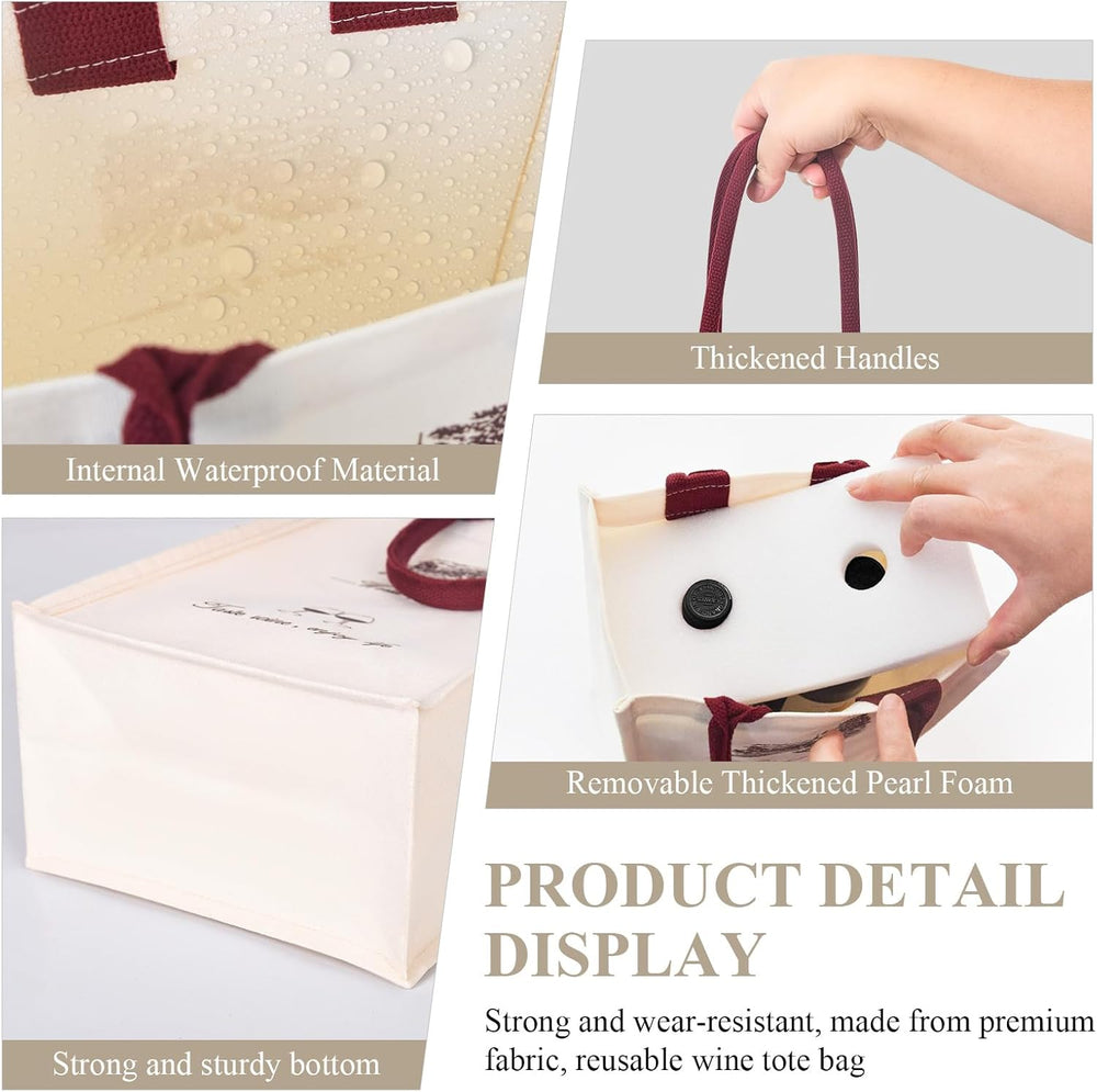 Canvas Wine Tote Bags 2 Pack, Reusable Wine Gift Bags with Sturdy Handles, Elegant Wine Bottle Holder for Gift Giving, Parties, Wedding Favors（2PCS） | Reusable