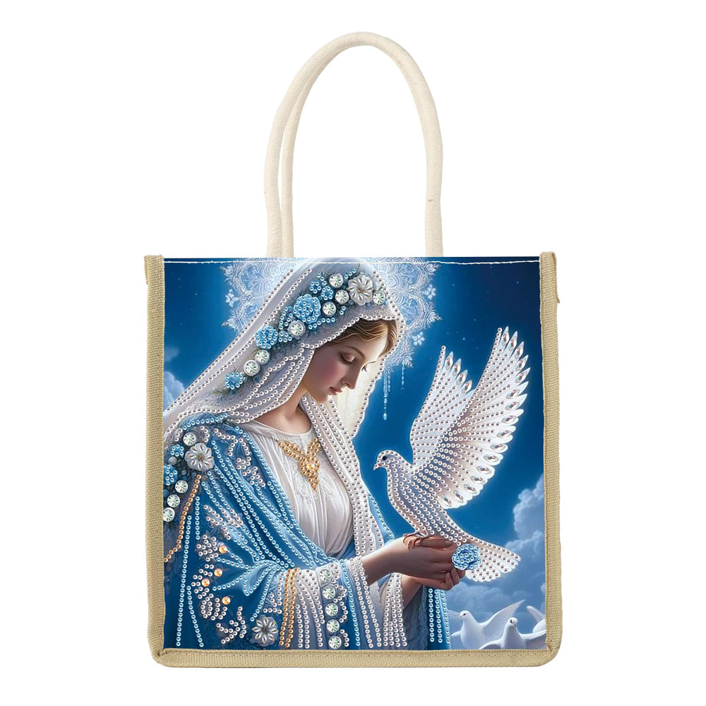 JZHYOAN Mandala Diamond Painting Canvas Tote Bags for Adults DIY Flower Diamond Art Tote Bags Kits Reusable Grocery Shopping Hand Storage Bag with Handles Portable Storage Bag for Family Woman Man