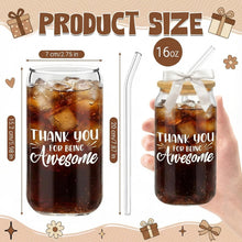 6Pcs Thank You Gifts Glass Cups with Lids and Straws 16oz Employee Appreciation Drinking Glasses Cups Thank You Iced Coffee Cup Tumbler Gifts for Employee Staff Coworkers Teachers Nurse