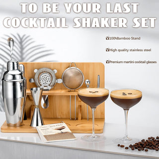 USEERIL Espresso Martini Kit Gifts Set with 2 Glasses,Mixology Bartender Kit,Cocktail Shaker Set with Bamboo Stand for Drink Mixer,Bar Set for House Warming Gifts,Home bar,Party Favors