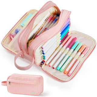 Sooez High Capacity Pencil Case, Soft Corduroy Pencil Pouch with 4 Compartments, Multiple Pockets, Large Pencil Bag with Sturdy Zipper, Cute Pencil Case Pouch Organizer for Student Teen Girls, Blue