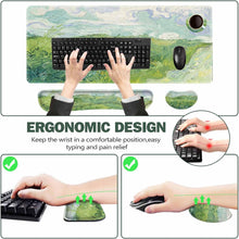 ToLuLu Extended Gaming Mouse Pad, Memory Foam Ergonomic Keyboard Mouse Wrist Rest Support Set, Large Desk Mat with Stitched Edges, Non-Slip Base Mousepad for Home Office Game and Study, Green Theme