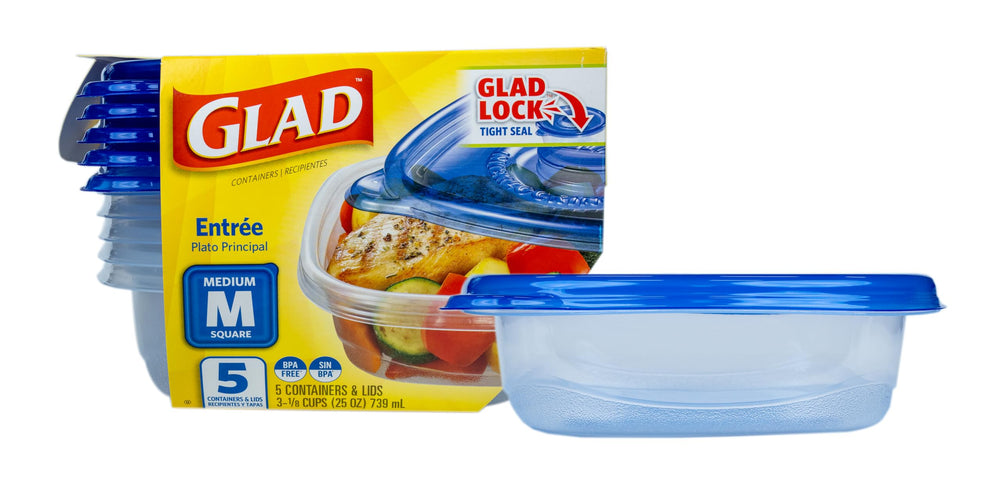 Glad GladWare Medium Rectangle Food Storage Containers with Lids, BPA Free Plastic for Soups Salads and Meal Prep, Airtight Leak Resistant, Microwave Dishwasher Freezer Safe, 24 Oz, 5 Count