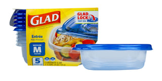 Glad GladWare Medium Rectangle Food Storage Containers with Lids, BPA Free Plastic for Soups Salads and Meal Prep, Airtight Leak Resistant, Microwave Dishwasher Freezer Safe, 24 Oz, 5 Count