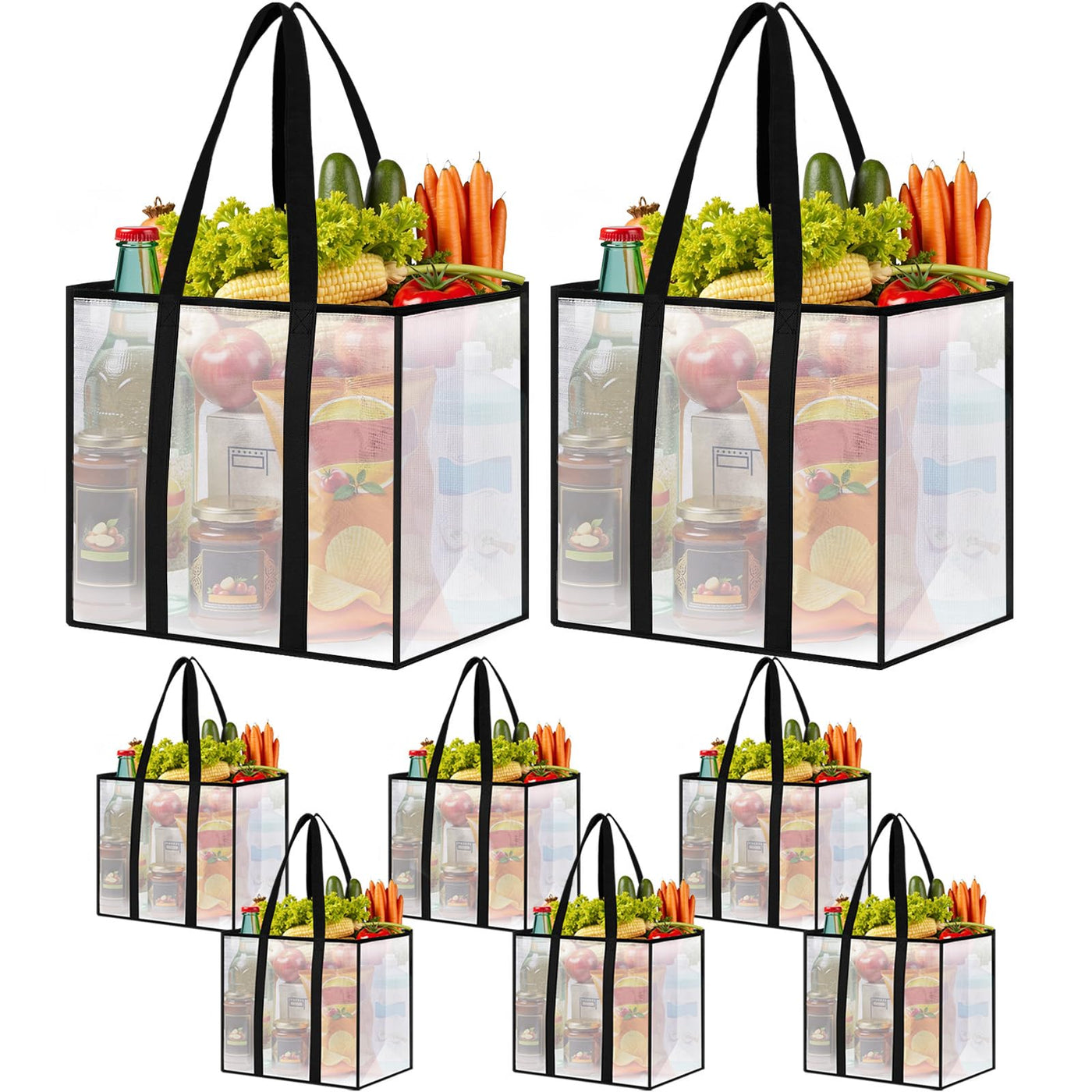 4 Pack Reusable Grocery Bags, Heavy-Duty Shopping Bags with Sturdy Handles, Water-Resistant & Foldable Organizer, Shopping Bags for Groceries, Market, Car Trunk, Multi-Purpose, 33L