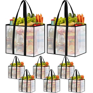 4 Pack Reusable Grocery Bags, Heavy-Duty Shopping Bags with Sturdy Handles, Water-Resistant & Foldable Organizer, Shopping Bags for Groceries, Market, Car Trunk, Multi-Purpose, 33L