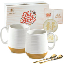HASENSE Coffee Mugs Gift Set, 20oz Ceramic Mugs Set of 2 with Handle, Glaze Coasters & Spoons in Storage Box,Perfect Valentine‘s Day Gift for Coffee Tea and Cocoa, White