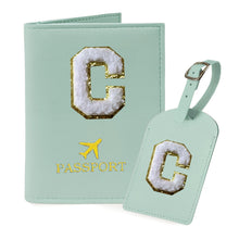 COSHAYSOO Purple Passport Cover Holder and Initial Luggage Tag Set TSA Approved with Personalized Monogram Chenille Letter Patch for Women Teen Girls, Cute Travel Bag Suitcase Identifier (A)