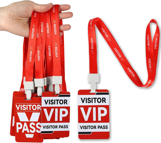 10 Pack Visitor Badges VIP Lanyards Volunteer Lanyard Badge Holder with PVC Pass Cards, VIP Passes with Lanyards Backstage Pass Lanyard for Company Exhibition Guest Visitor, Music Party (Red)