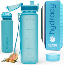 Hydracy Water Bottle with Time Marker -Large BPA Free Water Bottle & No Sweat Sleeve -Leak Proof Gym Bottle with Times to Drink - Ideal for Fitness Sports & Outdoors